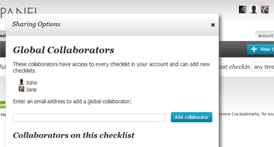 Screen shot of collaborator settings.